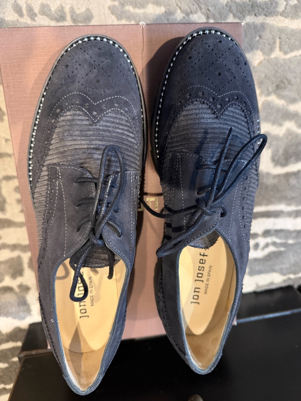 Jon Josef Navy Suede Brogue Lace-Up Flats - Women's